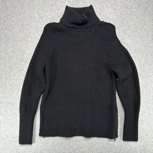 LL Bean Super Soft Waffle Turtleneck Sweater Midnight Black Size Small Side Zip